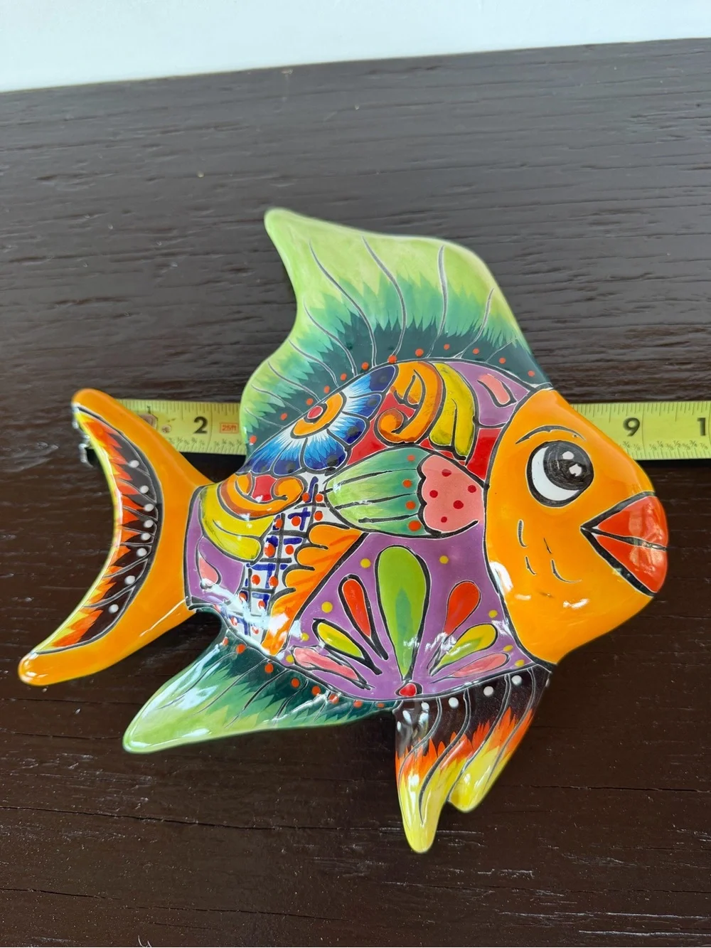 Handpainted Orange & Multicolor Talavera Fish Wall Decor - Pets Fish Accent
